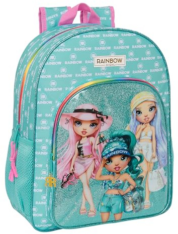 RAINBOW HIGH PARADISE - Mochila Escolar Niño, Mochila Niño, Mochila Infantil, Adaptable a Carro, Ideal para Niños en Edad Escolar, Versátil, Calidad y Resistencia, 33x14x42 cm, Color Azul Turquesa