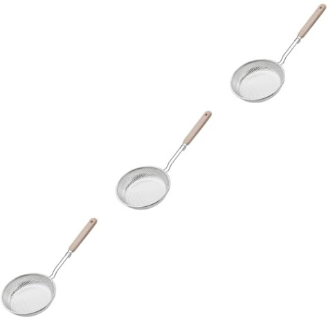 MAGICLULU 3 Stk sieb aus edelstahl Mini-Lebensmittel Braten Skimmer aus Edelstahl Fritteuse Schaumlöffel Fritteusenkorb Ölfiltersieb geschlitzter Löffel Rostfreier Stahl Netzsieb Holz