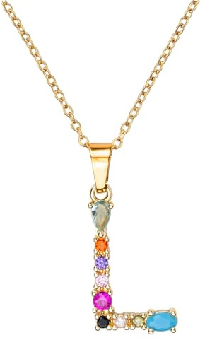 MARARDI Colgante Mujer Dorado con Inicial Personalizado - Collar Mujer con Letra [L] de Color Oro y Piedras de Colores - Apto para Cualquier Ocasión Original Elegante