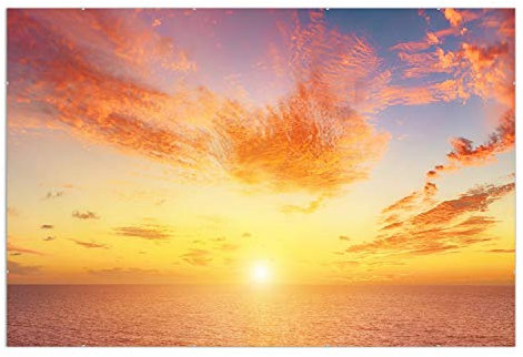 Wallario Wandbild - Sonnenuntergang über dem Meer - rote Wolken und Blauer Himmel in Premiumqualität, Poster mit rahmenlosen Bildhalter, Größe: 61 x 91,5 cm