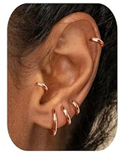 CASSIECA Rose Gold Hoop Earrings for Women 316L Surgical Steel Hoops Sleeper Earring Cartilage Huggie Earrings Nose Ring Lip Ring Daith Helix Piercing Jewellery Small Hoop Earring 8/10/12/14/16mm