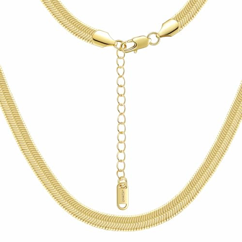DJADEE Damen Kette Schlangenkette 999er Gold 24 Karat vergoldet, 38 cm + 6 cm verstellbar, 7 mm breit, wasserfest, nickelfrei, hypoallergen, hochglanzpoliert, Hellgold