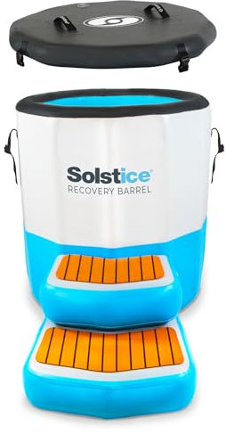 SOLSTICE Original Inflatable Cold Plunge Ice Bath Tub | Standing Recovery Barrel Pod W/Steps & Lid | Water Chillers & Ozone Filters Compatible Outdoor Indoor | Inlet Outlet for Accessories 100 Gallon