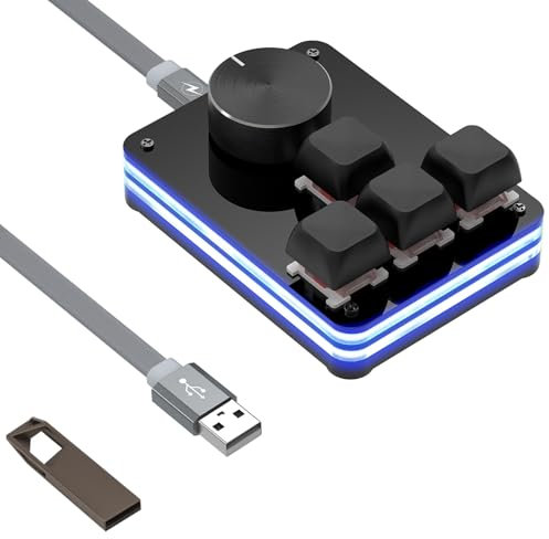 GEEKRIA USB Mini 4-Key + Knob Keyboard, One-Handed Mechanical Gaming Keyboard. Customizable Key Function RGB Silent Red Axis Keyboard, Compatible with Windows Xp/7/8/10/11 and Mac OS