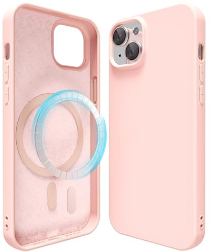 oakxco Custodia Magnetica Silicone per iPhone 15 Cover, Compatibile con Ricarica Wireless Magsafe, Sottile Gel di Gomma Morbida, Carina e Trendy Copertura Rigida, Rosa