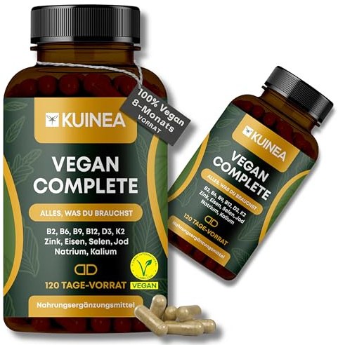 2x 120 Kapseln Vegan Complex - All in one Vitamine I 8-MONATS-VORRAT I Vitamin B12 Vegan+D3+K2+B2+B9+B6 + Zink + Eisen + Selen + Jod + Natrium + Kalium - Supplements