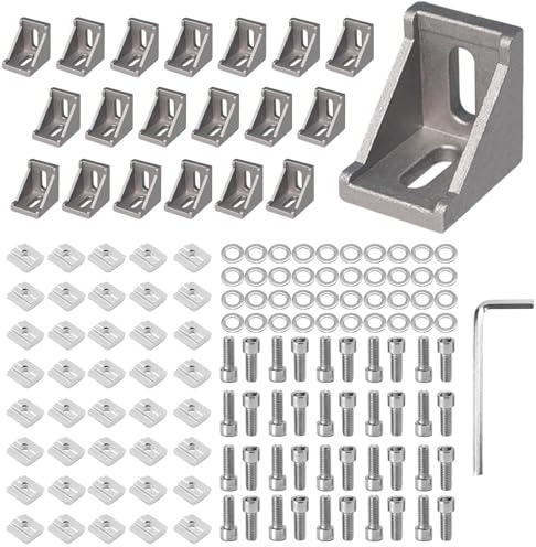 ToKinCen 20 x Aluprofil Winkel Befestigungsmaterial, Nut 6 M5 Aluprofil 20x20 Aluminium Winkelverbinder Eckwinkel Eckverbinder Wandhalter für DIY-Projekte, 3D-Drucker, CNC, Strebenprofil