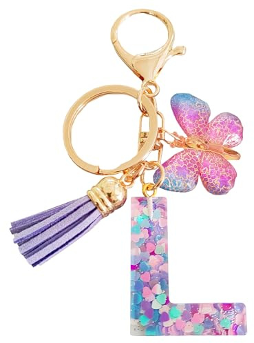 Personalised Keyring, Key Rings Women Cute Keychain Bag Key Ring(Purple-L)