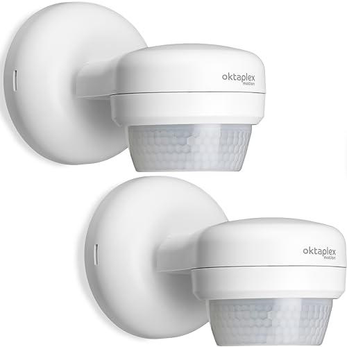 Oktaplex 2er Set Mia Bewegungsmelder 360 Grad Outdoor schwenkbar IP65 Aufputz Motion Sensor 10 m Reichweite 230 V Weiss