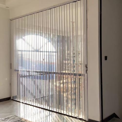 Schiebetür Falttür falttüren innentüren Weiße, durchsichtige Falttür aus Acryl mit Schloss, 80 Zoll hohe interne Aluminium-Schiebetür, temporärer Raumteiler, große Glas-Schrank-Falttür(101x203cm/40x80