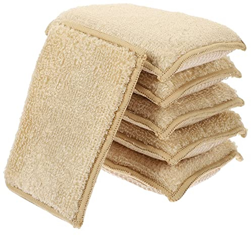 Gogogmee Natural Loofah Dish Sponge Khaki Bamboo Fiber and Sponge 6pcs Washing for Washing Dishes Kitchenware