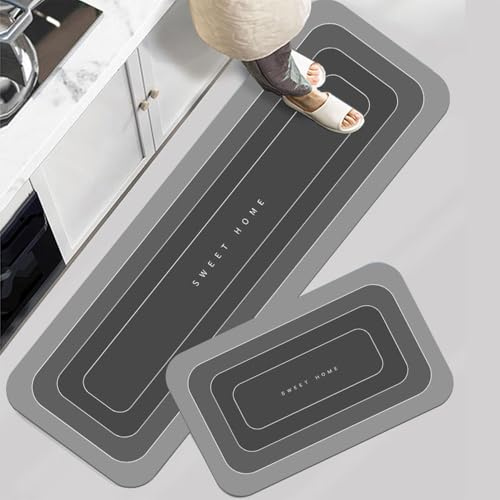 Hixingo Tapis Cuisine Antidérapant, Diatomite Tapis de Cuisine, Absorbant Tapis Cuisine Devant Evier, Lavable Tapis de Bain Tapis Vaisselle Tapis Douche (50x120cm,Style 1 Gris)