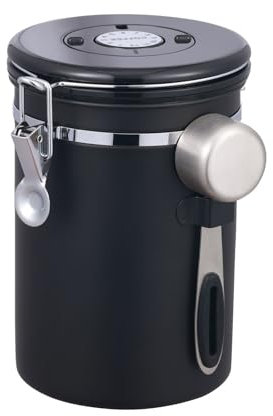 Felenny Boîte à café 1. 8 l - En acier inoxydable - Avec affichage de la date et cuillère doseuse - Récipient de conservation pour café moulu, thé, sucre, noix