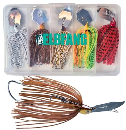 Elbfang Chatterbait set 12 g – 5 stycken gös, gädda och abborre, bete | konstbete, fiskeset för fiske av rovfisk, spinnare, spinnare, spinndrag, gädda (10 cm, färgglad)