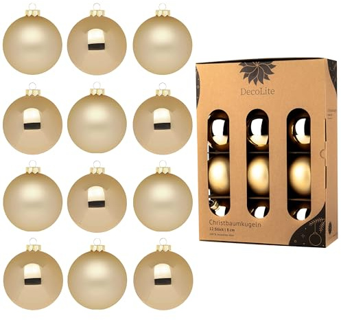 DecoLite: Christbaumkugeln aus Glas Ø 8 cm (12 Stück) - Gold - matt/glänzend