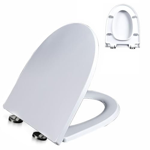 02P,WC Sitz mit Absenkautomatik Toilettendeckel Quick-Release-Funktion und Softclose - Einfache Montage Klodeckel aus Harnstoff-Formaldehyd Toilettensitz mit Scharnier aus Edelstahl, D Form