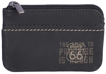 ROUTE 66 Porte-monnaie en cuir pour homme avec porte-monnaie idéal comme cadeau pour homme - Petit porte-monnaie en cuir avec porte-clés homme et boîte de présentation
