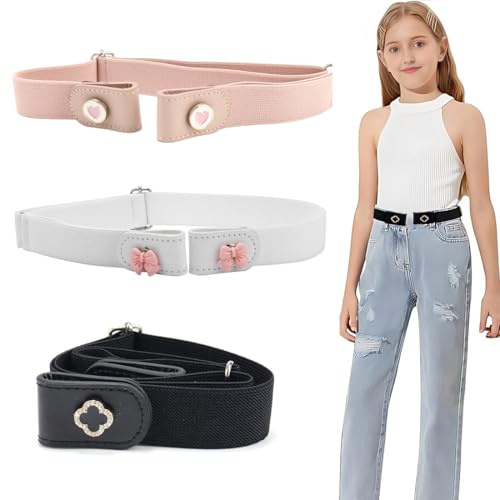 WHYCNJL 3 Pezzi Bambini Cinture Elastiche Senza Fibbia Invisibili Regolabili Cintura Completamente Regolabili, Facili da Utilizzare per Ragazze(3D cartoon)