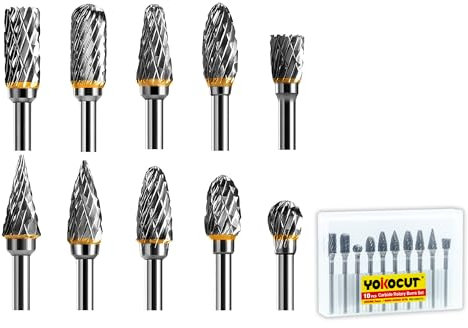 Rotary Burrs Set for Rotary Tool, 10pcs 1/8 inch Shank, Tungsten Carbide Rotary Burr Set with Double Cut, Rotary Tool for Grinder Drill, Wood Carving, Metal Polishing/Grinding, Stone/Marble Engraving
