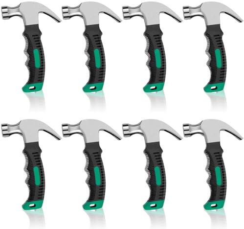 8 Pack 12 oz Small Hammer Set,Mini Claw Hammer Stubby Hammer Small Craft Hammers Camping Hammer with Soft Rubber for Picture Hanging Crafts Tent Household Projects