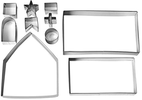 SIBOMTEX - Set di 10 formine per biscotti a forma di casa di pan di zenzero, per pasta di zucchero, ciambelle, dessert, ristoranti, utensili da cucina