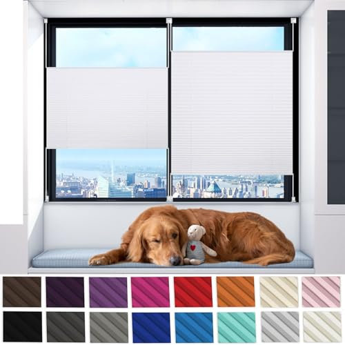 Plissee Ohne Bohren Klemmfix 35 x 100 cm Sonnenschutz, Lichtdurchlässig Easyfix Lichtdurchlässig Inkl. Aller Montage-Teile für Fenster Und Tür, Weiß