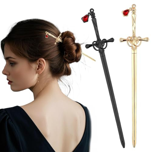 KOQAIIZ 2 Pcs Épingles à Cheveux Épée, Bâtons Métal de Cheveux Décoratif, Chinoise Vintage Élégantes Baguettes de Cheveux Femme, Pinces Accessoires de Baguet pour Petits Filles de Cheveux