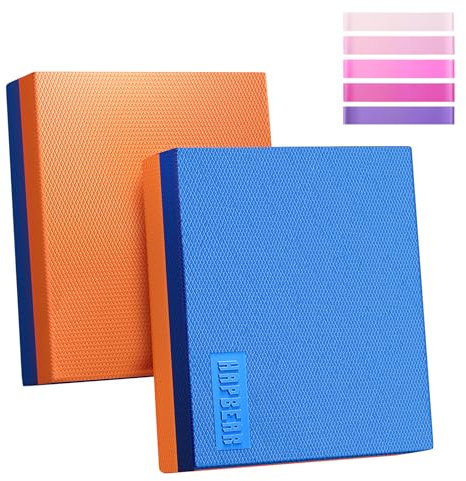 HAPBEAR Balance Pad 2er-Sets,40x33cm Rutschfest Balance-Kissen,6cm Dickes Gleichgewichtskissen für Gleichgewicht, Stabilitätstraining, Physiotherapie & Fitness-Kissen,inkl Resistance Band-Blau