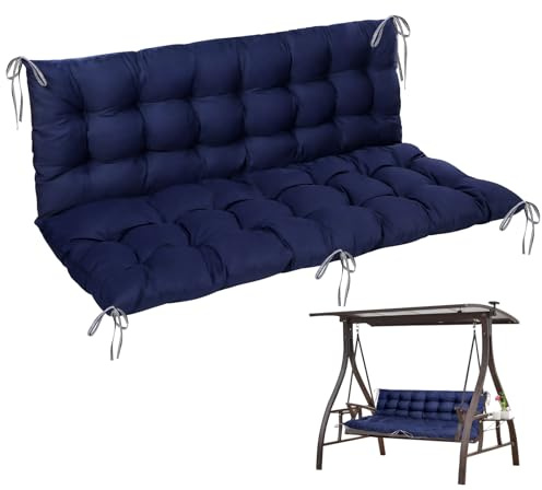 Goutime Cojín para Banco de jardín, Hamaca reclinable con Respaldo, cojín para Columpio de 2 plazas, Asiento de Amarre, Apto para Uso en Interiores y Exteriores,150x100cm (Azul)