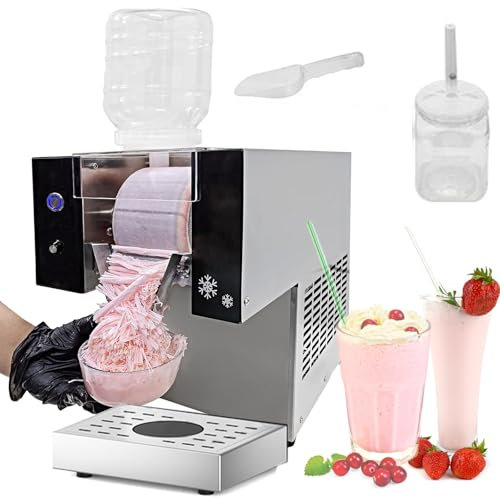 Máquina de hielo comercial para hacer conos de nieve, máquina de hielo en forma de copo de nieve con plato giratorio de acero inoxidable para snacks y postres. Velocidad ajustable,100kg/h
