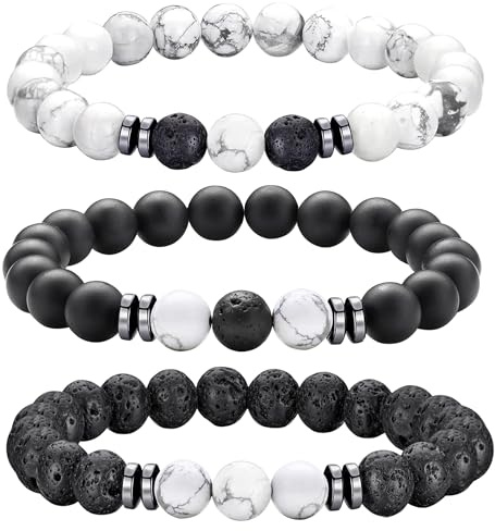JUZICHEN Bracelets Perle Pour Homme, Réglables Bracelet Pierre Naturelle Homme, Bracelet oeil de tigre Pour Hommes, 8MM Pierres Bracelets Cadeau bijoux Hommes