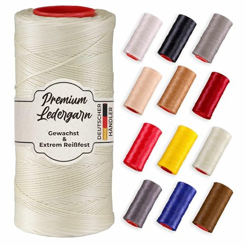 Langlauf Ledergarn gewachst 250m 0,8mm, beige, Sattlergarn reißfest, DIY | Gewachstes Polyester Nähgarn für Leder, Polster, Autositze, Segeltuch und DIY, reißfest, UV-beständig, wetterfest und stabil