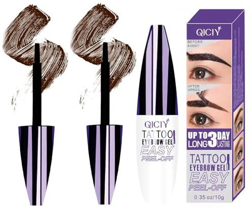 2PCS QICIY Easy Peel-Off Eyebrow Gel- QICIY Peel Off Tattoo Eyebrow Eye Brow Tint Waterproof & Sweatproof For All Skin Tones (Dark Brown)