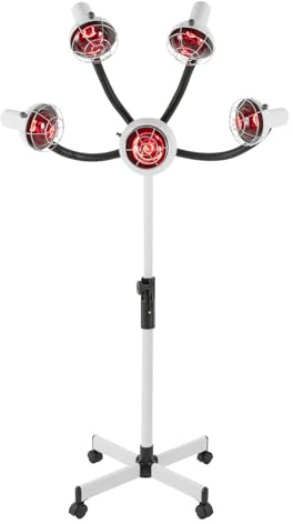 Lampada riscaldante a infrarossi a 5 teste, 750 W, con ruote a infrarossi, calore, soggiorno, riscaldatore per capelli, altezza regolabile, per la cura dei capelli (bianco)