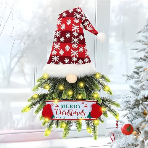 Weihnachtskranz mit LED, Weihnachtsschmuck GNOME Tür Kranz Merry Christmas für Weihnachten, Weihnachtsdeko zum Hängen, Weihnachten Kranz Dekorationen für Haustür, Fenster, Wand Hängende Deko