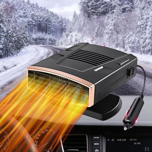 Mupkvy Calentador de coche, 12 V, 200 W, portátil, 2 en 1, función de calefacción/enfriamiento, calentamiento rápido, descongelador de coche, con rotación de 360°, enchufe para encendedor de