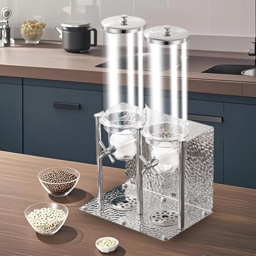 Dispensador de cereales de doble cabeza de 7 l, contenedor de almacenamiento de alimentos de acero inoxidable para cocina y despensa, ideal para granos de arroz y organizador de encimera de cereales