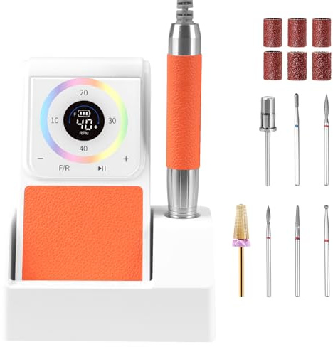 Professional Nail Drill, 40,000RPM Electric Brushless Nail Drill, Rechargeable, Portable, Touch Control, Quiet, Vibration-Free, Cordless Nail File Machine with 7PCS Drill Bits
