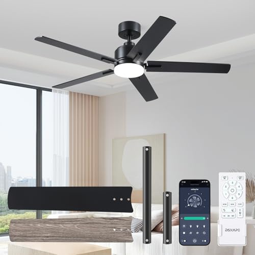 DSNAPE 52 Black Ceiling Fan with Lights, Remote/APP Control Reversible Dimmable, Quite 6 Speed Reversible DC 5 Blade, Memory 3CCT Dimmable, Timer Sleep Mode Ceiling Fan for Living Room Bedroom Office