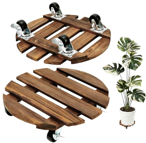 Soporte para Plantas con Ruedas, 2 Ruedas para Planta, Carrito para Plantas de Madera con Ruedas Giratorias, Rodillo para Plantas, Madera para plantas con Ruedas, Base con Ruedas para Macetas
