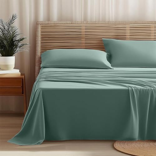 Homebliss Set Lenzuola Letto Matrimoniali 160x190/200cm in Morbida Microfibra | Set 4 Pezzi Traspirante e Anti-piega | Include Lenzuolo con Angoli, Lenzuolo Sopra e 2 Federe 50x80cm - Verde