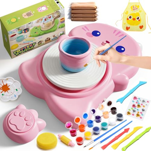 Skirfy Mini-Töpferscheiben-Maschinen-Set für Anfänger und Kinder, mit Licht, elektrisches Keramikrad mit Fußpedal und Malset, einstellbare Geschwindigkeit, Tonspinner, DIY-Werkzeuge für Kunst
