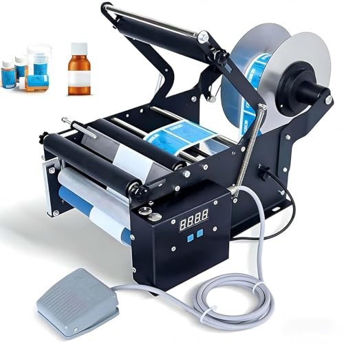 SIEEOUR Elektrisk Flaska Etikettmaskin, Halvautomatisk Etiketteringsmaskin För Förpackningar, 30-40 Enheter/Min, Bubblorfri Applicering För Plast, G-las, Metall, Juicer Och Matflaskor(Standard)