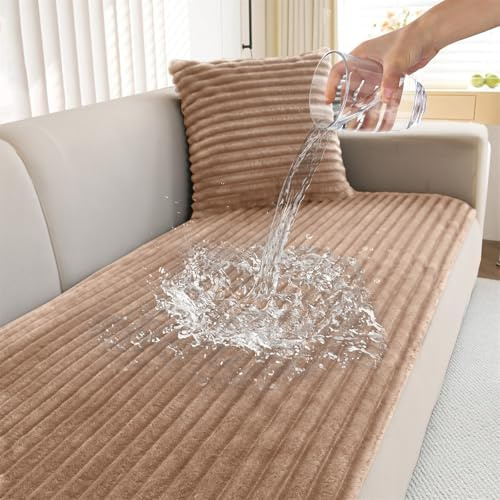 LINGKY Wasserdicht Sofa Überzug Dicke Sofabezug, Kratzfest Hund Katze Sofaschoner, Rutschfester Sofa Cover Couch Überzug 2 3 4 Sitzer für U Form L Form Sektionssofa (Khaki, 70x210cm)