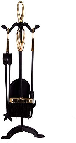 Fire Vida 5 Piece Buxton Fireplace Companion Set – Black & Brass Fire Tool Set with Stand – Includes Poker, Tongs, Brush & Shovel – Fireplace Accessories for Wood Burners, Fire Pits & Coal Stoves