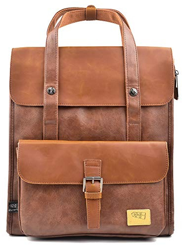 DokinReich Retro PU-Leder Vintage Rucksack Wanderrucksack Backpack Damen Herren Schultertasche für 13 Zoll Laptop Braun