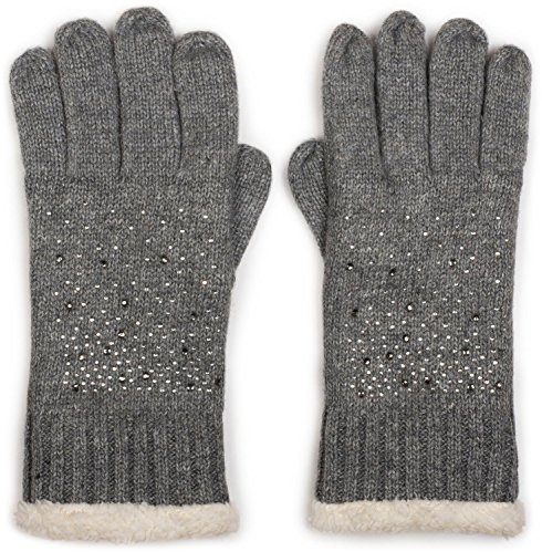 styleBREAKER warme Handschuhe mit Strass und Fleece, Winter Strickhandschuhe, Damen 09010010 | Elastischer Bund für 16-21 cm Handumfang (Größe 6-8). Gewebe aus 65% Polyacryl und 35% Wolle, funkelndes Glitzer-Detail.