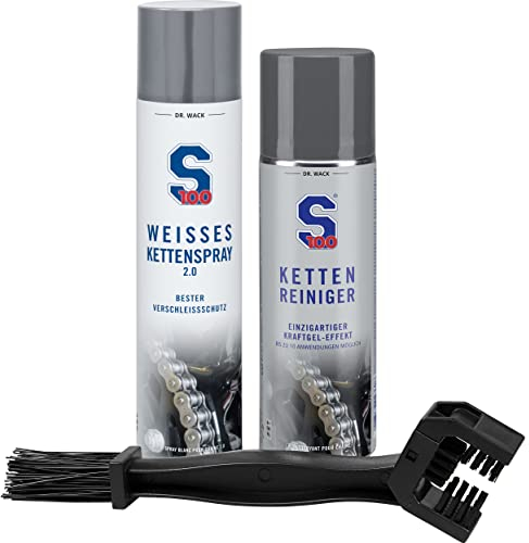 S100 Weisses Kettenspray 2.0/Kettenreiniger 300ml + Kettenbürste