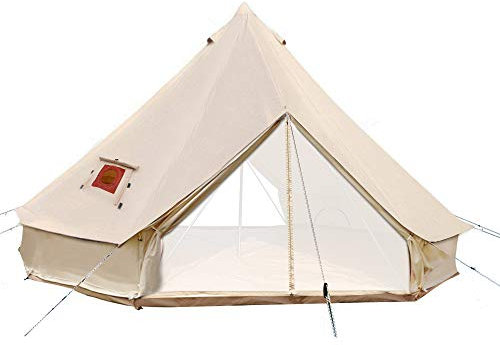 Sport Tent 4-Jahreszeiten Camping Zelte Baumwolle Wasserdicht Familienzelt Tipi Indianerzelt Teepee Glockenzelt 6 M mit 2 Türen/Doppeltüren und Ofenrohrentlüftung