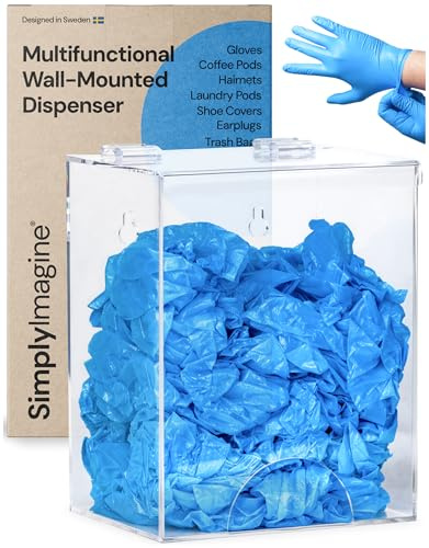 SimplyImagine Clear Acrylic Glove Dispenser - Storage Wall Mount Storage for Hairnets, Masks, and Laundry Pods - 8.25 H x 6.5 W x 5 Holder for Estheticians and Home - Hardware Included